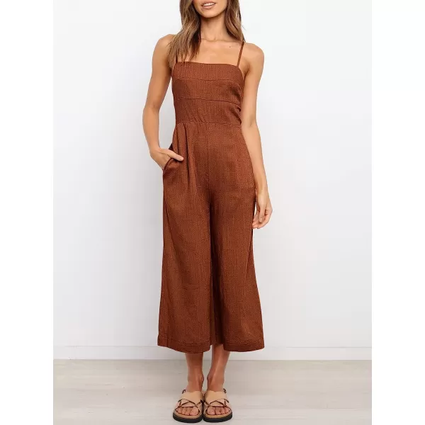 imageANRABESS Womens Summer Spaghetti Strap Tie Back Sleeveless Dressy High Waist Wide Leg Jumpsuit Rompers PocketsRed Brown