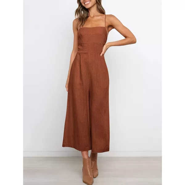 imageANRABESS Womens Summer Spaghetti Strap Tie Back Sleeveless Dressy High Waist Wide Leg Jumpsuit Rompers PocketsRed Brown
