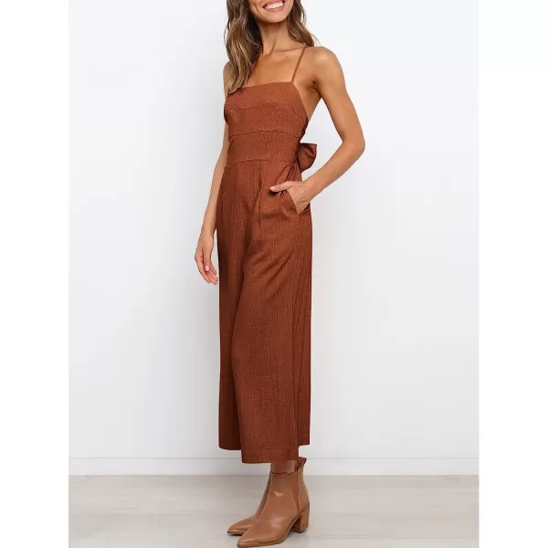 imageANRABESS Womens Summer Spaghetti Strap Tie Back Sleeveless Dressy High Waist Wide Leg Jumpsuit Rompers PocketsRed Brown
