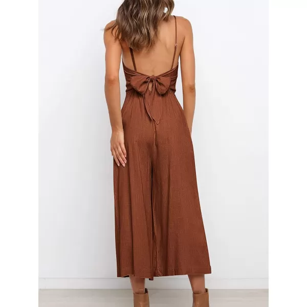 imageANRABESS Womens Summer Spaghetti Strap Tie Back Sleeveless Dressy High Waist Wide Leg Jumpsuit Rompers PocketsRed Brown