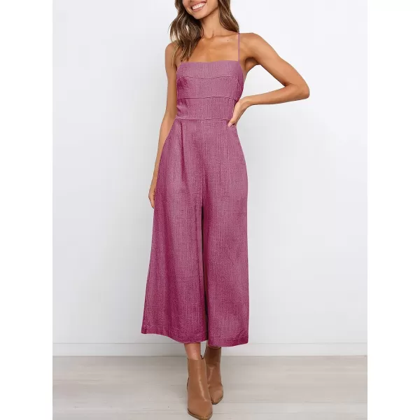 imageANRABESS Womens Summer Spaghetti Strap Tie Back Sleeveless Dressy High Waist Wide Leg Jumpsuit Rompers PocketsRose