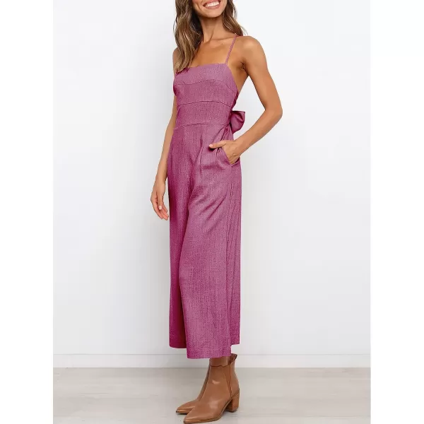 imageANRABESS Womens Summer Spaghetti Strap Tie Back Sleeveless Dressy High Waist Wide Leg Jumpsuit Rompers PocketsRose
