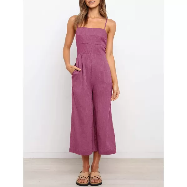 imageANRABESS Womens Summer Spaghetti Strap Tie Back Sleeveless Dressy High Waist Wide Leg Jumpsuit Rompers PocketsRose