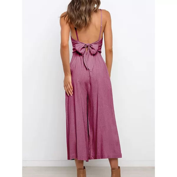 imageANRABESS Womens Summer Spaghetti Strap Tie Back Sleeveless Dressy High Waist Wide Leg Jumpsuit Rompers PocketsRose