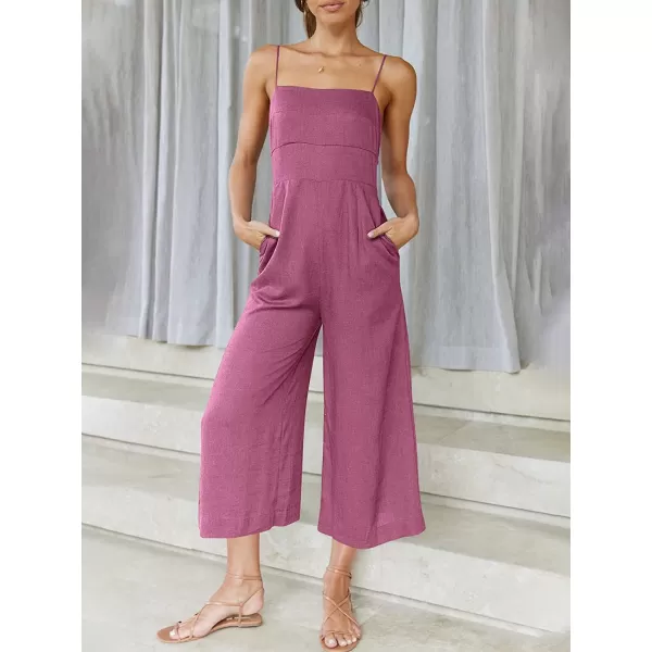 imageANRABESS Womens Summer Spaghetti Strap Tie Back Sleeveless Dressy High Waist Wide Leg Jumpsuit Rompers PocketsRose