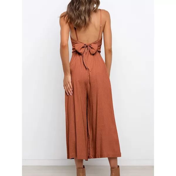 imageANRABESS Womens Summer Spaghetti Strap Tie Back Sleeveless Dressy High Waist Wide Leg Jumpsuit Rompers PocketsRust