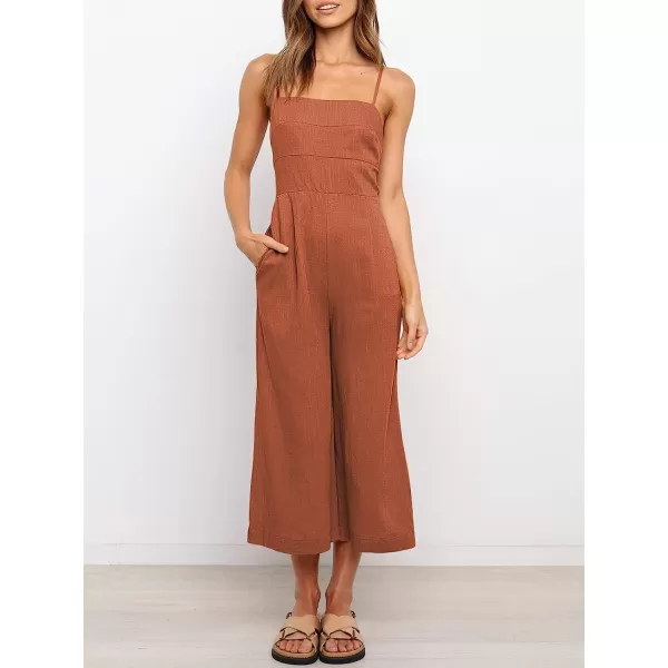 imageANRABESS Womens Summer Spaghetti Strap Tie Back Sleeveless Dressy High Waist Wide Leg Jumpsuit Rompers PocketsRust