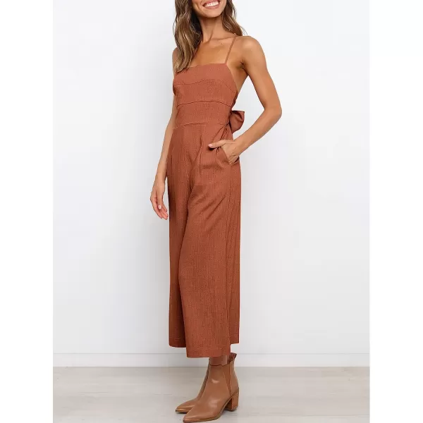 imageANRABESS Womens Summer Spaghetti Strap Tie Back Sleeveless Dressy High Waist Wide Leg Jumpsuit Rompers PocketsRust
