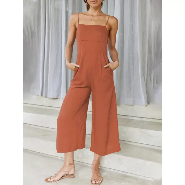 imageANRABESS Womens Summer Spaghetti Strap Tie Back Sleeveless Dressy High Waist Wide Leg Jumpsuit Rompers PocketsRust