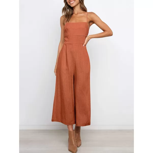 imageANRABESS Womens Summer Spaghetti Strap Tie Back Sleeveless Dressy High Waist Wide Leg Jumpsuit Rompers PocketsRust
