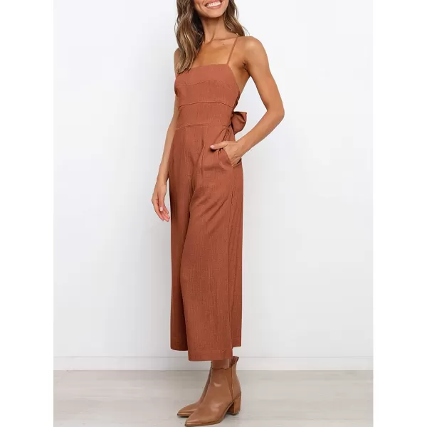 imageANRABESS Womens Summer Spaghetti Strap Tie Back Sleeveless Dressy High Waist Wide Leg Jumpsuit Rompers PocketsRust