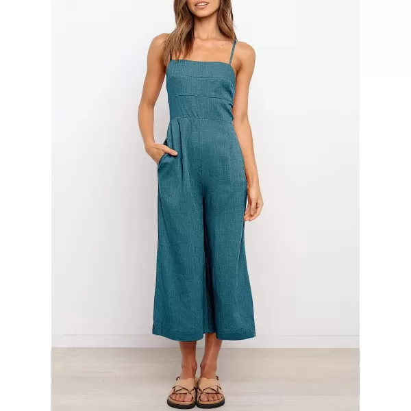 imageANRABESS Womens Summer Spaghetti Strap Tie Back Sleeveless Dressy High Waist Wide Leg Jumpsuit Rompers PocketsTeal