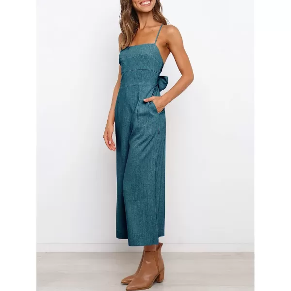 imageANRABESS Womens Summer Spaghetti Strap Tie Back Sleeveless Dressy High Waist Wide Leg Jumpsuit Rompers PocketsTeal