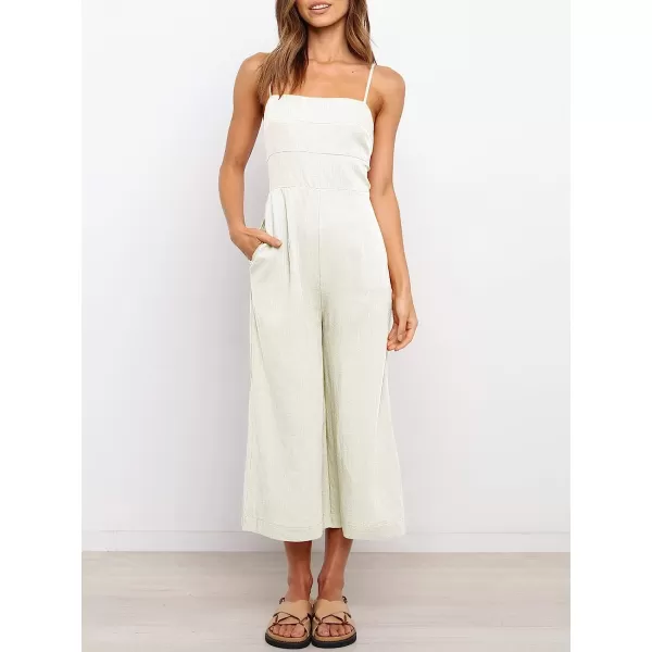 imageANRABESS Womens Summer Spaghetti Strap Tie Back Sleeveless Dressy High Waist Wide Leg Jumpsuit Rompers PocketsWhite