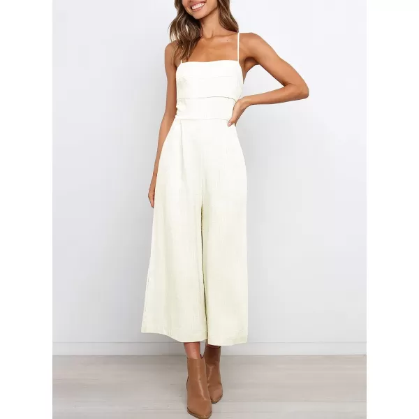 imageANRABESS Womens Summer Spaghetti Strap Tie Back Sleeveless Dressy High Waist Wide Leg Jumpsuit Rompers PocketsWhite
