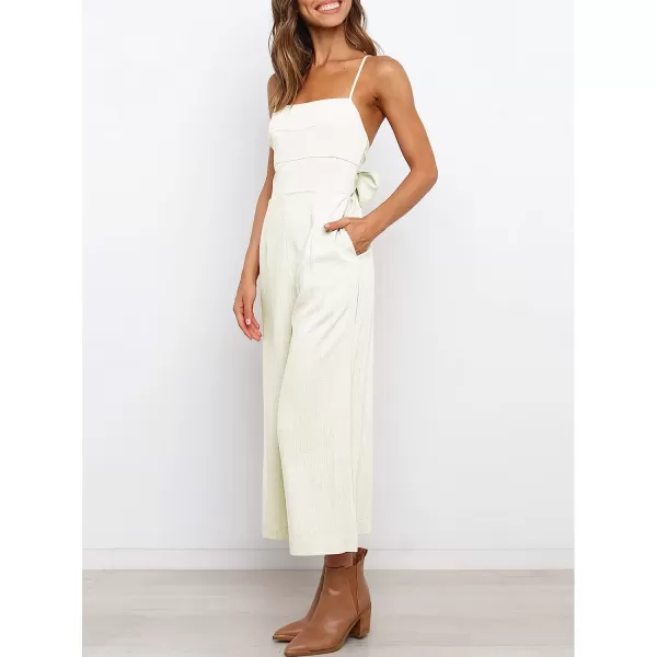 imageANRABESS Womens Summer Spaghetti Strap Tie Back Sleeveless Dressy High Waist Wide Leg Jumpsuit Rompers PocketsWhite