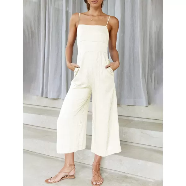 imageANRABESS Womens Summer Spaghetti Strap Tie Back Sleeveless Dressy High Waist Wide Leg Jumpsuit Rompers PocketsWhite