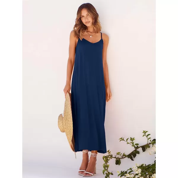 imageANRABESS Womens Summer Spaghetti Strap V Neck Casual Loose Backless Slit Maxi Beach Sun DressDeep Blue