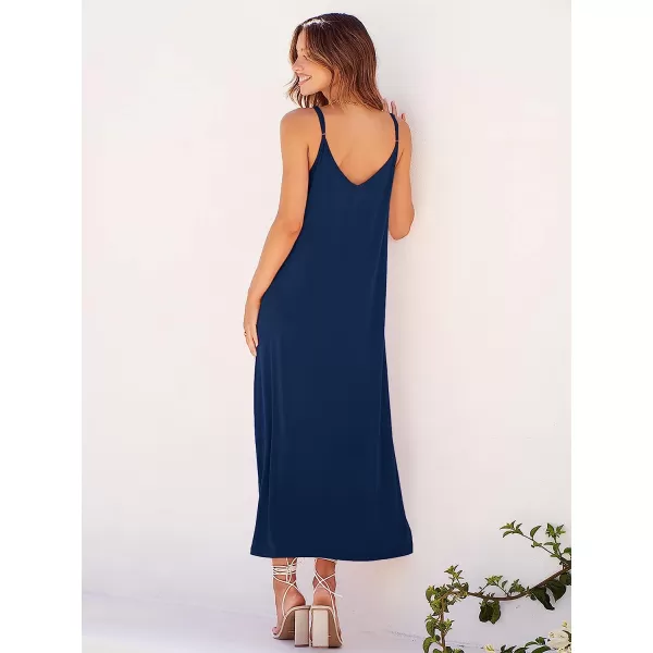 imageANRABESS Womens Summer Spaghetti Strap V Neck Casual Loose Backless Slit Maxi Beach Sun DressDeep Blue