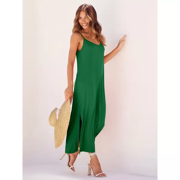 imageANRABESS Womens Summer Spaghetti Strap V Neck Casual Loose Backless Slit Maxi Beach Sun DressGrass