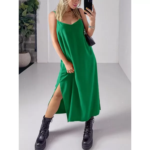 imageANRABESS Womens Summer Spaghetti Strap V Neck Casual Loose Backless Slit Maxi Beach Sun DressGrass