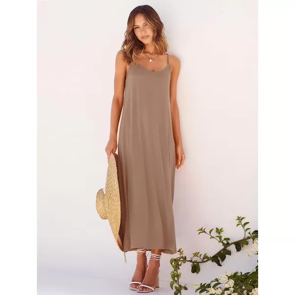 imageANRABESS Womens Summer Spaghetti Strap V Neck Casual Loose Backless Slit Maxi Beach Sun DressKhaki