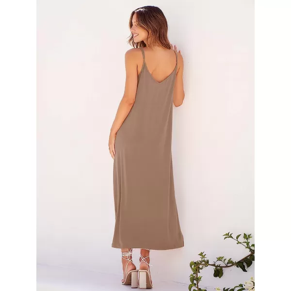 imageANRABESS Womens Summer Spaghetti Strap V Neck Casual Loose Backless Slit Maxi Beach Sun DressKhaki