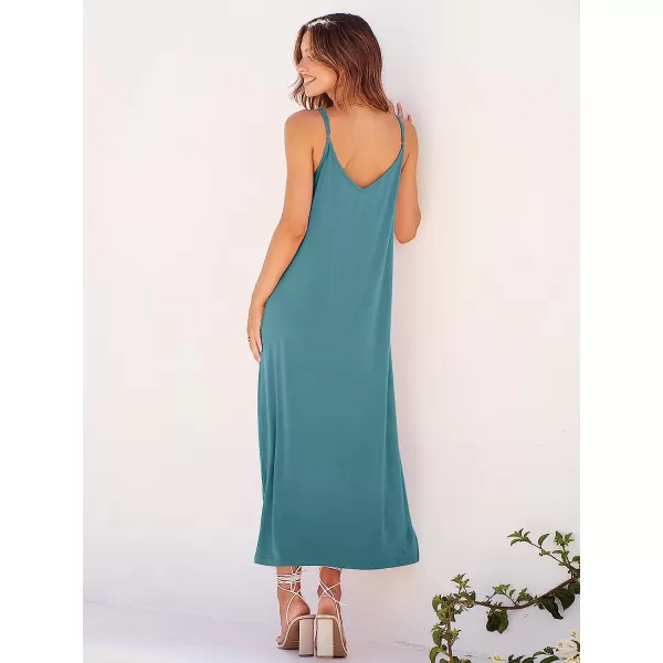 imageANRABESS Womens Summer Spaghetti Strap V Neck Casual Loose Backless Slit Maxi Beach Sun DressLake