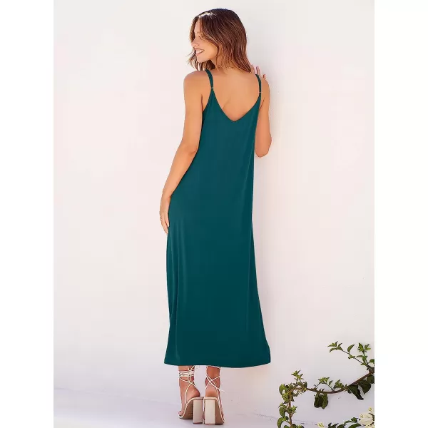 imageANRABESS Womens Summer Spaghetti Strap V Neck Casual Loose Backless Slit Maxi Beach Sun DressLake Green