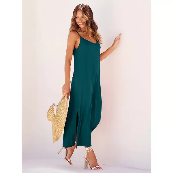 imageANRABESS Womens Summer Spaghetti Strap V Neck Casual Loose Backless Slit Maxi Beach Sun DressLake Green