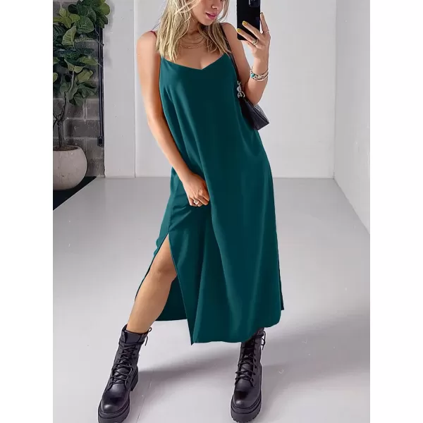 imageANRABESS Womens Summer Spaghetti Strap V Neck Casual Loose Backless Slit Maxi Beach Sun DressLake Green