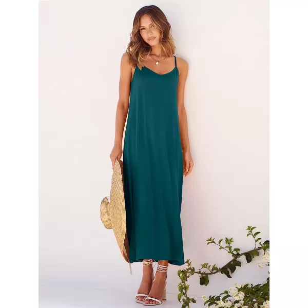 imageANRABESS Womens Summer Spaghetti Strap V Neck Casual Loose Backless Slit Maxi Beach Sun DressLake Green
