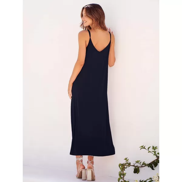 imageANRABESS Womens Summer Spaghetti Strap V Neck Casual Loose Backless Slit Maxi Beach Sun DressNavy Blue