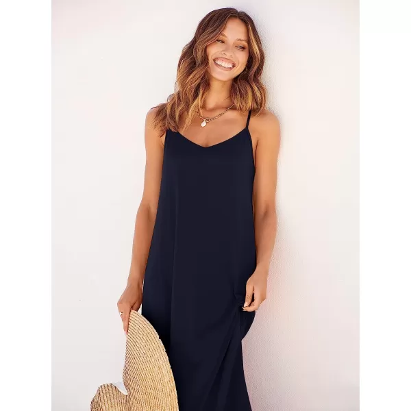 imageANRABESS Womens Summer Spaghetti Strap V Neck Casual Loose Backless Slit Maxi Beach Sun DressNavy Blue