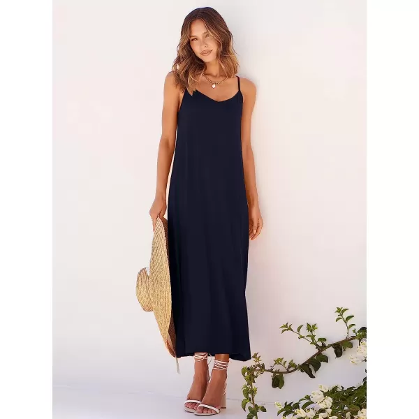 imageANRABESS Womens Summer Spaghetti Strap V Neck Casual Loose Backless Slit Maxi Beach Sun DressNavy Blue