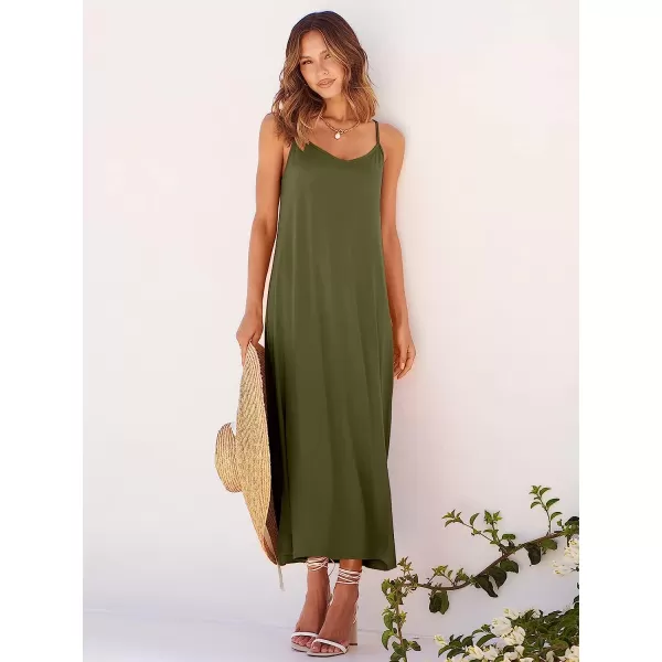 imageANRABESS Womens Summer Spaghetti Strap V Neck Casual Loose Backless Slit Maxi Beach Sun DressOlive Green