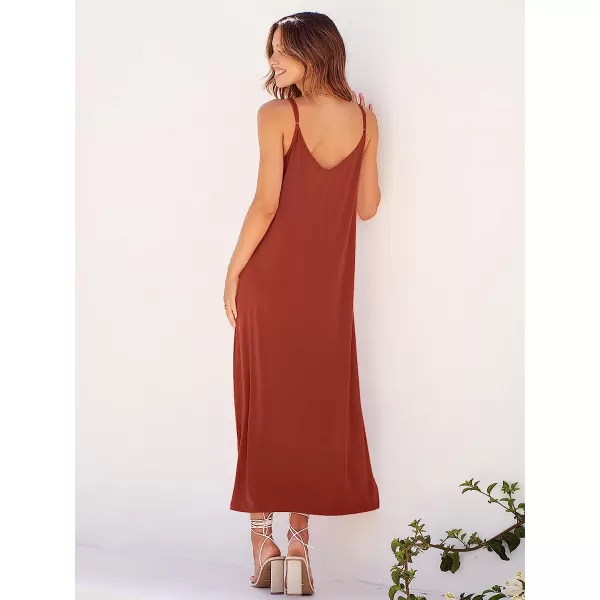 imageANRABESS Womens Summer Spaghetti Strap V Neck Casual Loose Backless Slit Maxi Beach Sun DressOrange
