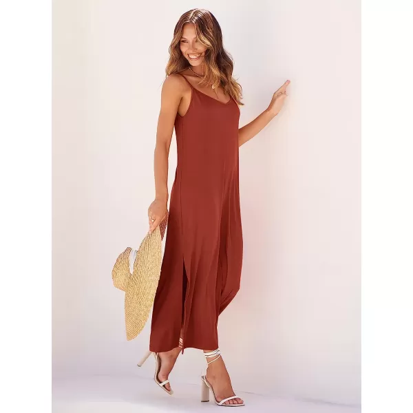 imageANRABESS Womens Summer Spaghetti Strap V Neck Casual Loose Backless Slit Maxi Beach Sun DressOrange