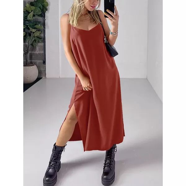 imageANRABESS Womens Summer Spaghetti Strap V Neck Casual Loose Backless Slit Maxi Beach Sun DressOrange