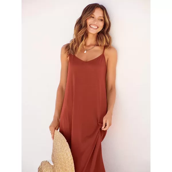 imageANRABESS Womens Summer Spaghetti Strap V Neck Casual Loose Backless Slit Maxi Beach Sun DressOrange
