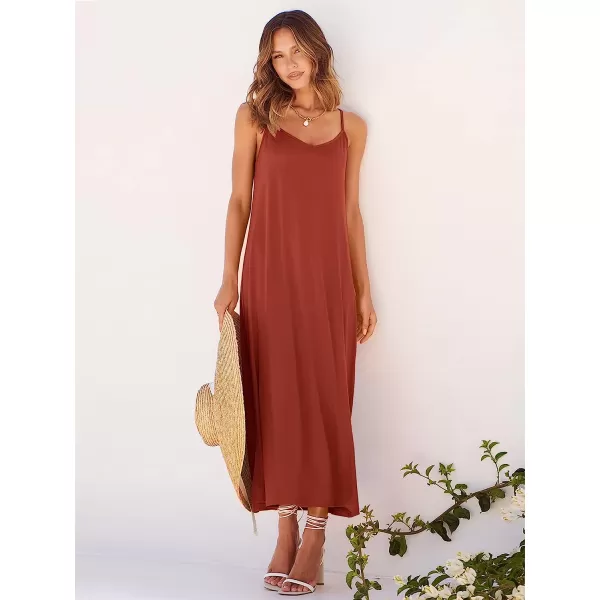 imageANRABESS Womens Summer Spaghetti Strap V Neck Casual Loose Backless Slit Maxi Beach Sun DressOrange