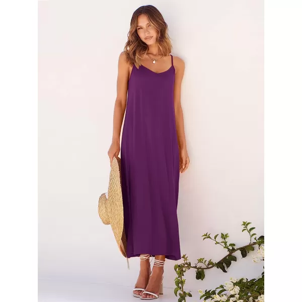 imageANRABESS Womens Summer Spaghetti Strap V Neck Casual Loose Backless Slit Maxi Beach Sun DressPurple