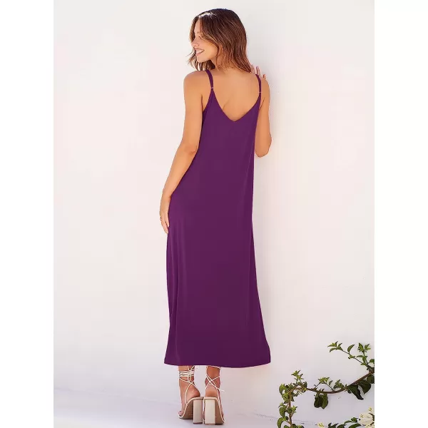 imageANRABESS Womens Summer Spaghetti Strap V Neck Casual Loose Backless Slit Maxi Beach Sun DressPurple