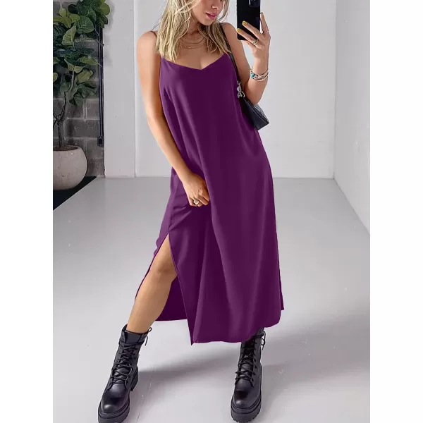 imageANRABESS Womens Summer Spaghetti Strap V Neck Casual Loose Backless Slit Maxi Beach Sun DressPurple