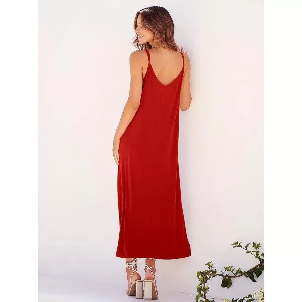 imageANRABESS Womens Summer Spaghetti Strap V Neck Casual Loose Backless Slit Maxi Beach Sun DressRed