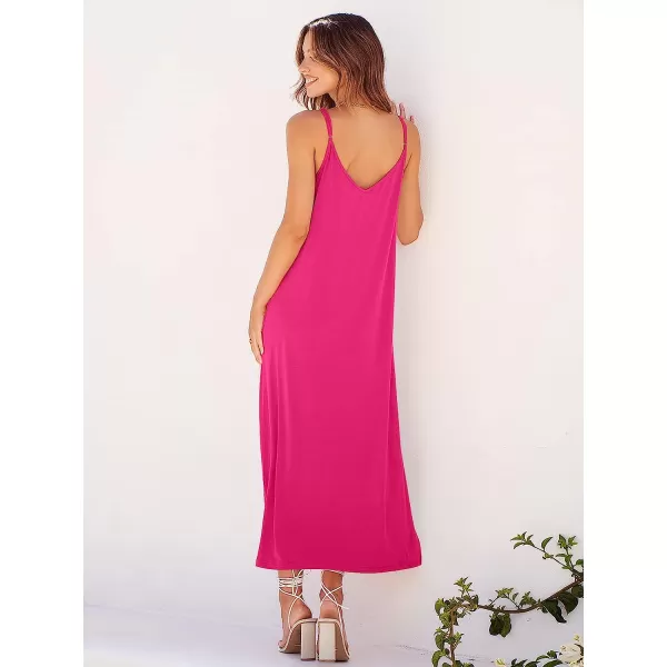 imageANRABESS Womens Summer Spaghetti Strap V Neck Casual Loose Backless Slit Maxi Beach Sun DressRose