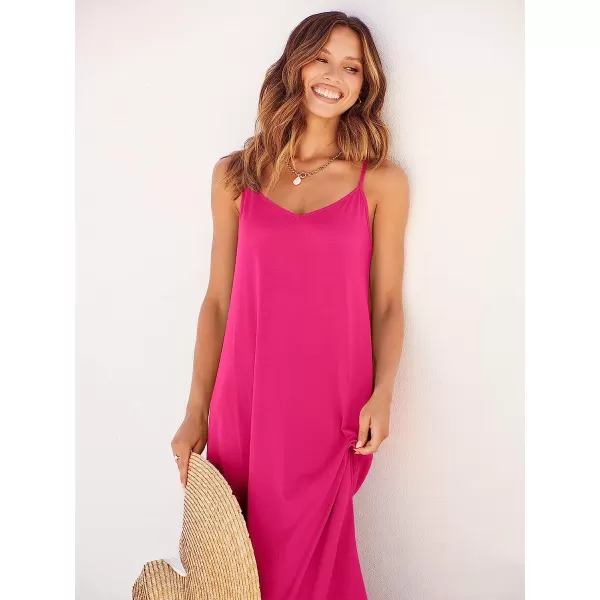 imageANRABESS Womens Summer Spaghetti Strap V Neck Casual Loose Backless Slit Maxi Beach Sun DressRose