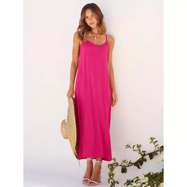 imageANRABESS Womens Summer Spaghetti Strap V Neck Casual Loose Backless Slit Maxi Beach Sun DressRose