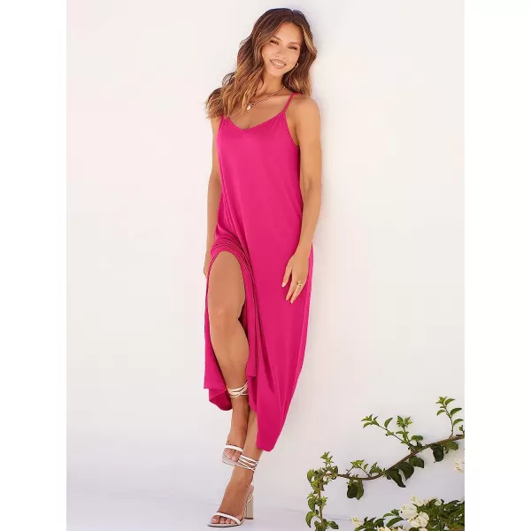 imageANRABESS Womens Summer Spaghetti Strap V Neck Casual Loose Backless Slit Maxi Beach Sun DressRose