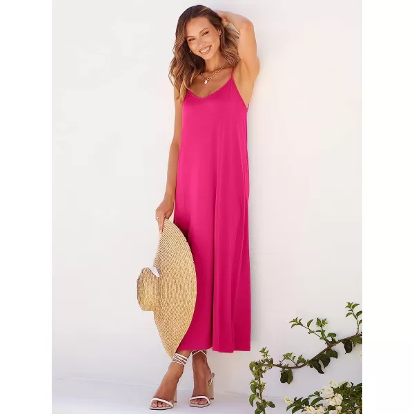 imageANRABESS Womens Summer Spaghetti Strap V Neck Casual Loose Backless Slit Maxi Beach Sun DressRose